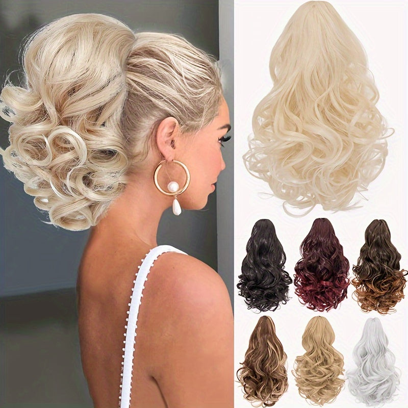 Short Blonde Auburn Ombre Claw Clip In Ponytail Extension Curly Wavy Pony Tails Hair