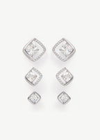 Square Pave Stud Earrings Set
