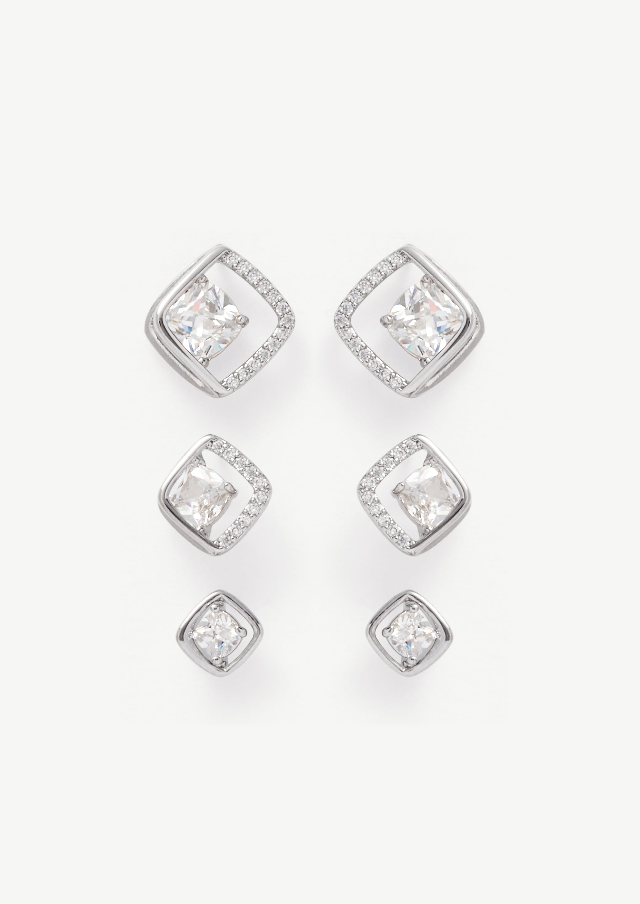 Square Pave Stud Earrings Set