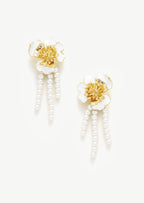 Enamel Flower Pearl Earrings