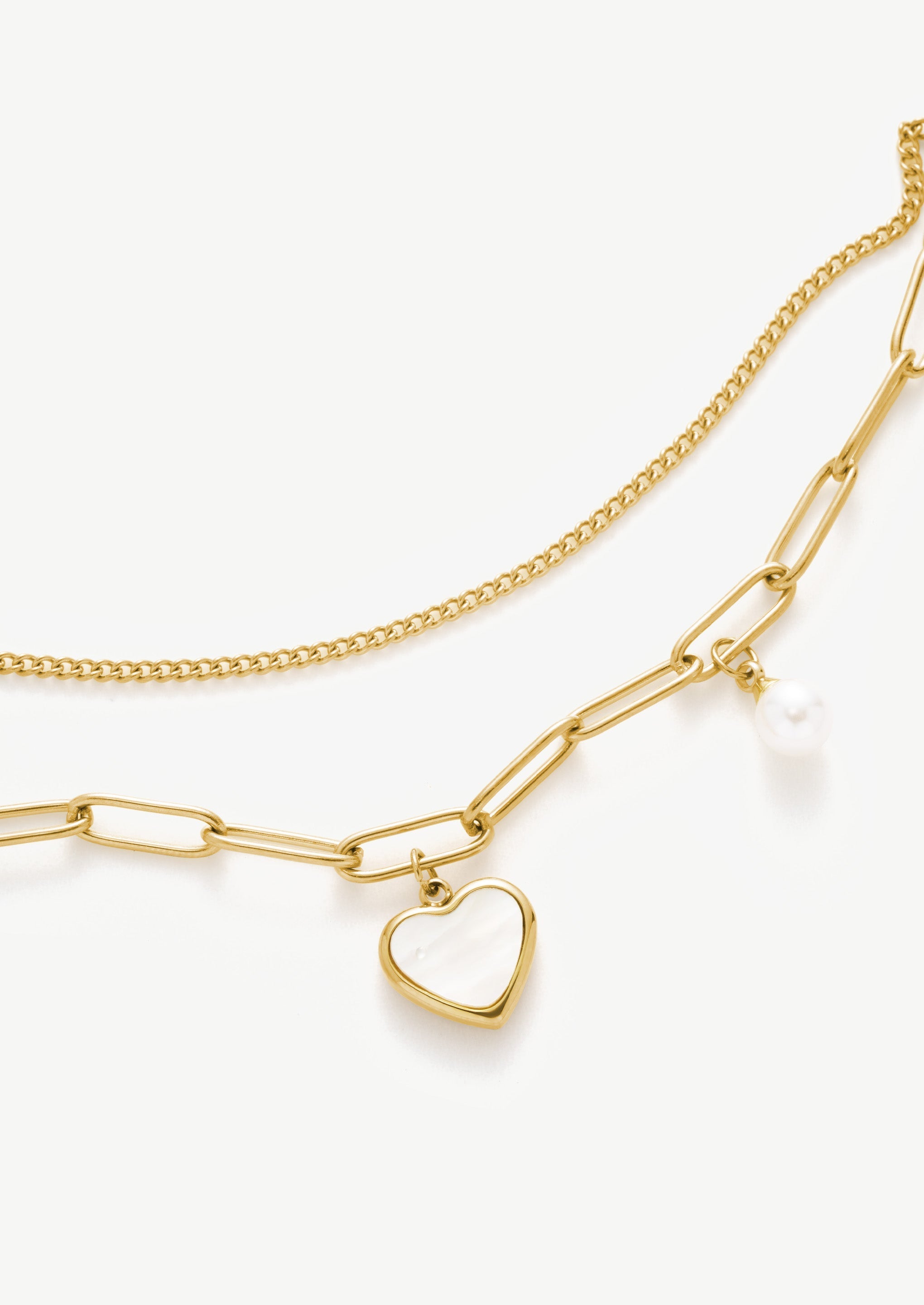 Heart Pearl Double Chain Bracelet