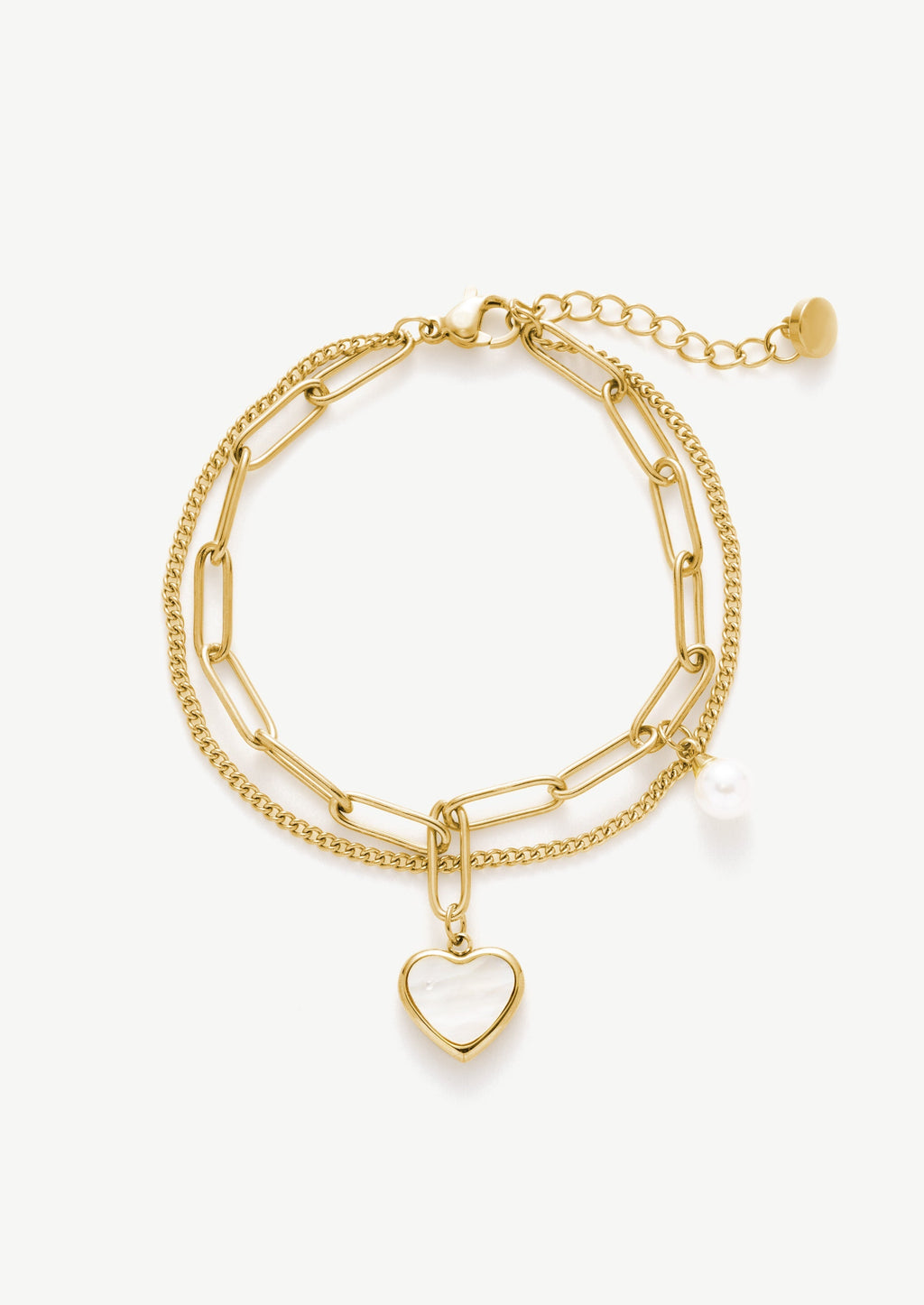 Heart Pearl Double Chain Bracelet