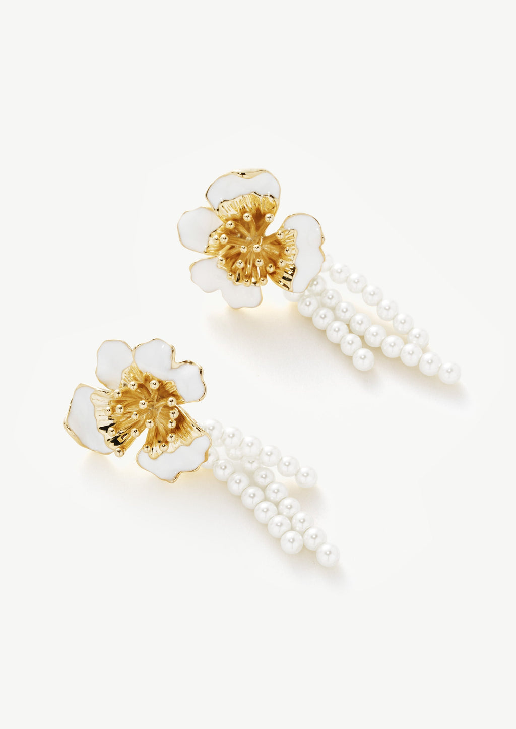 Enamel Flower Pearl Earrings