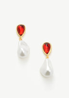 Gemstone Pearl Drop Earrings