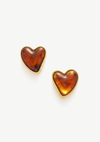 Amber Heart Stud Earrings