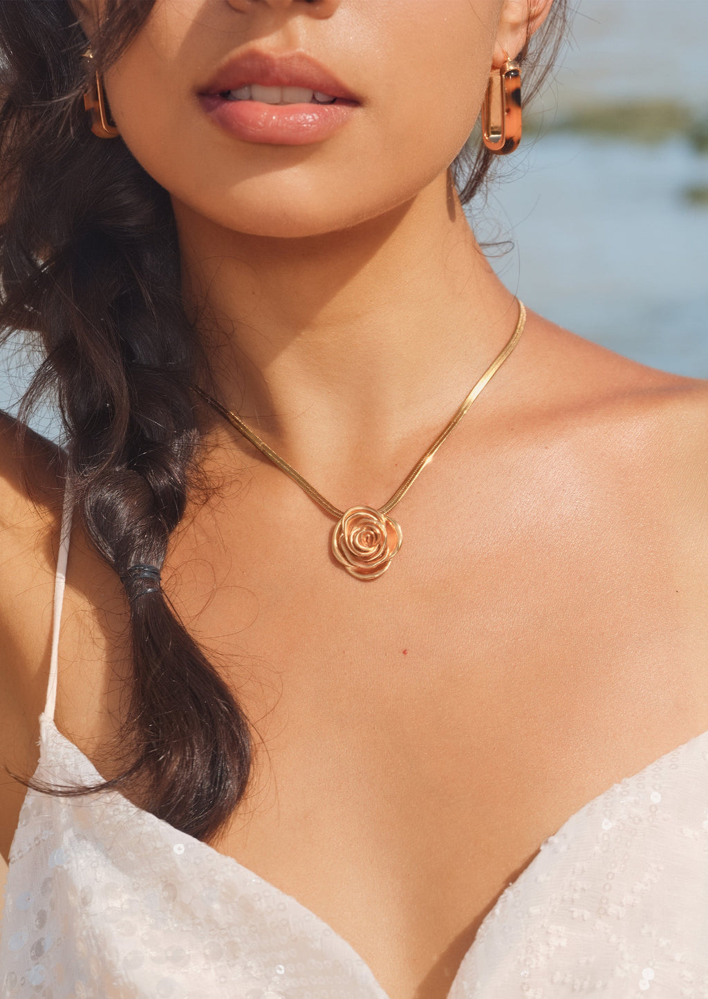 Golden Rose Pendant Necklace