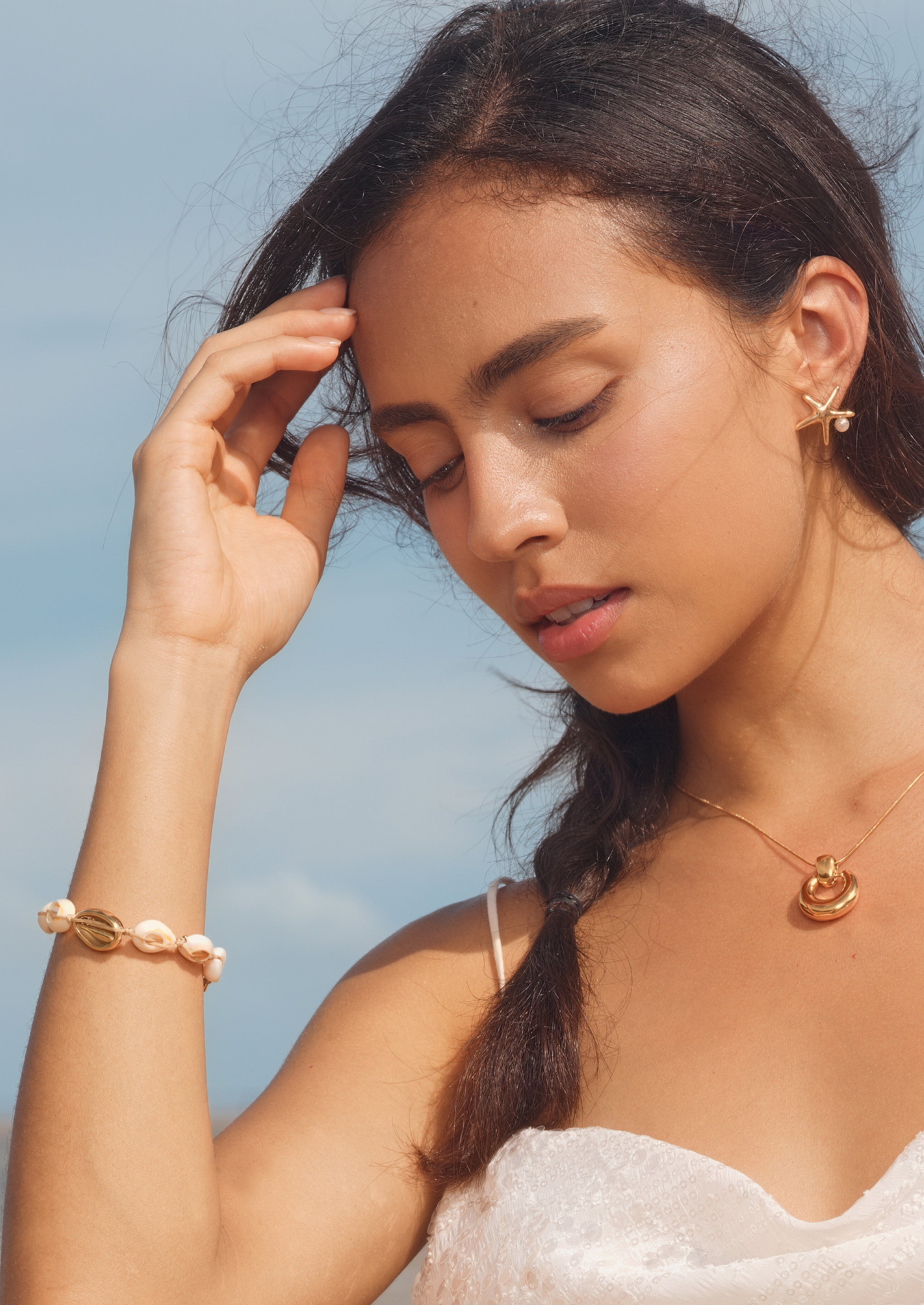 Starfish Shell Pearl Stud Earrings