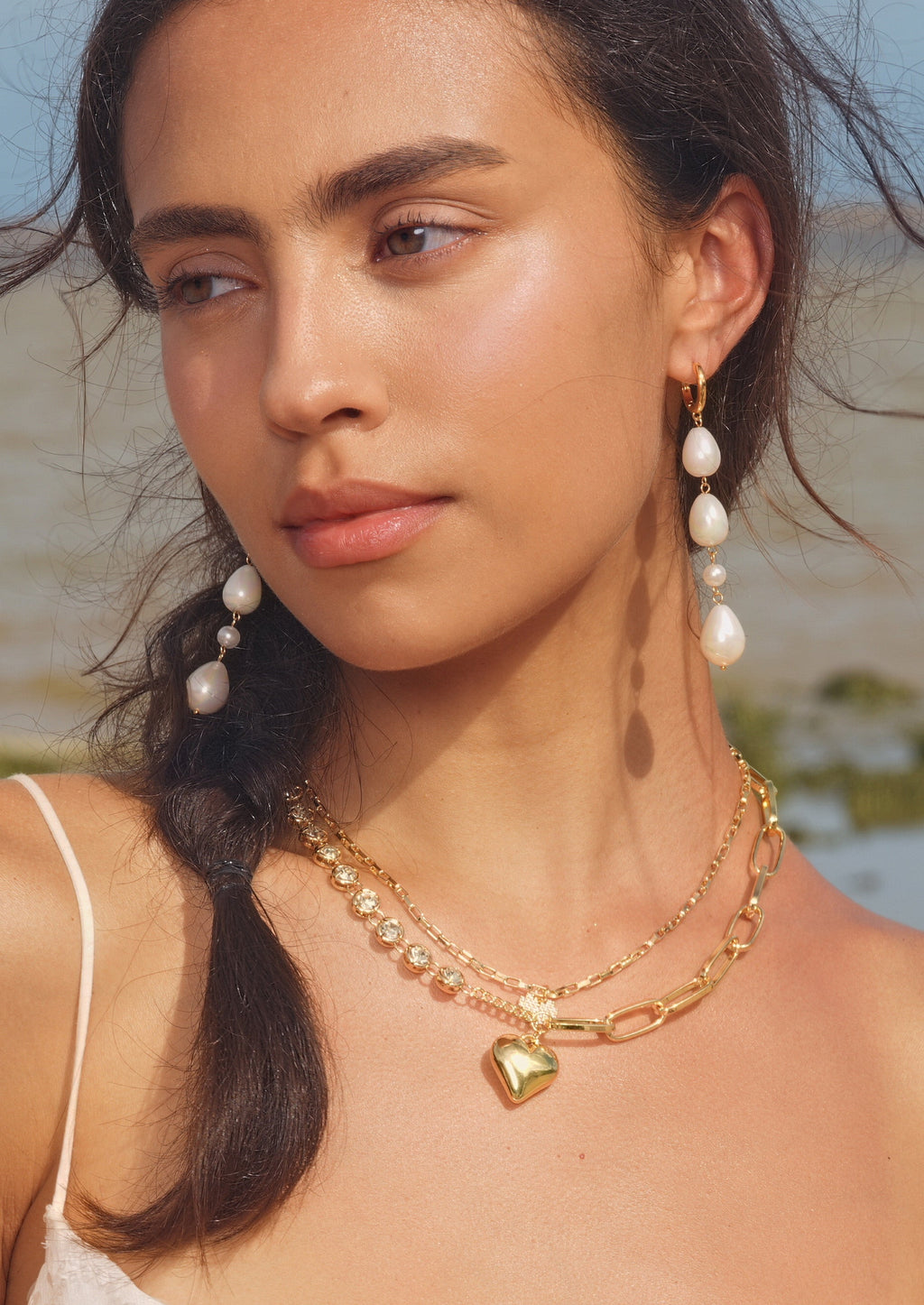 Heart Pendant Double Chain Necklace