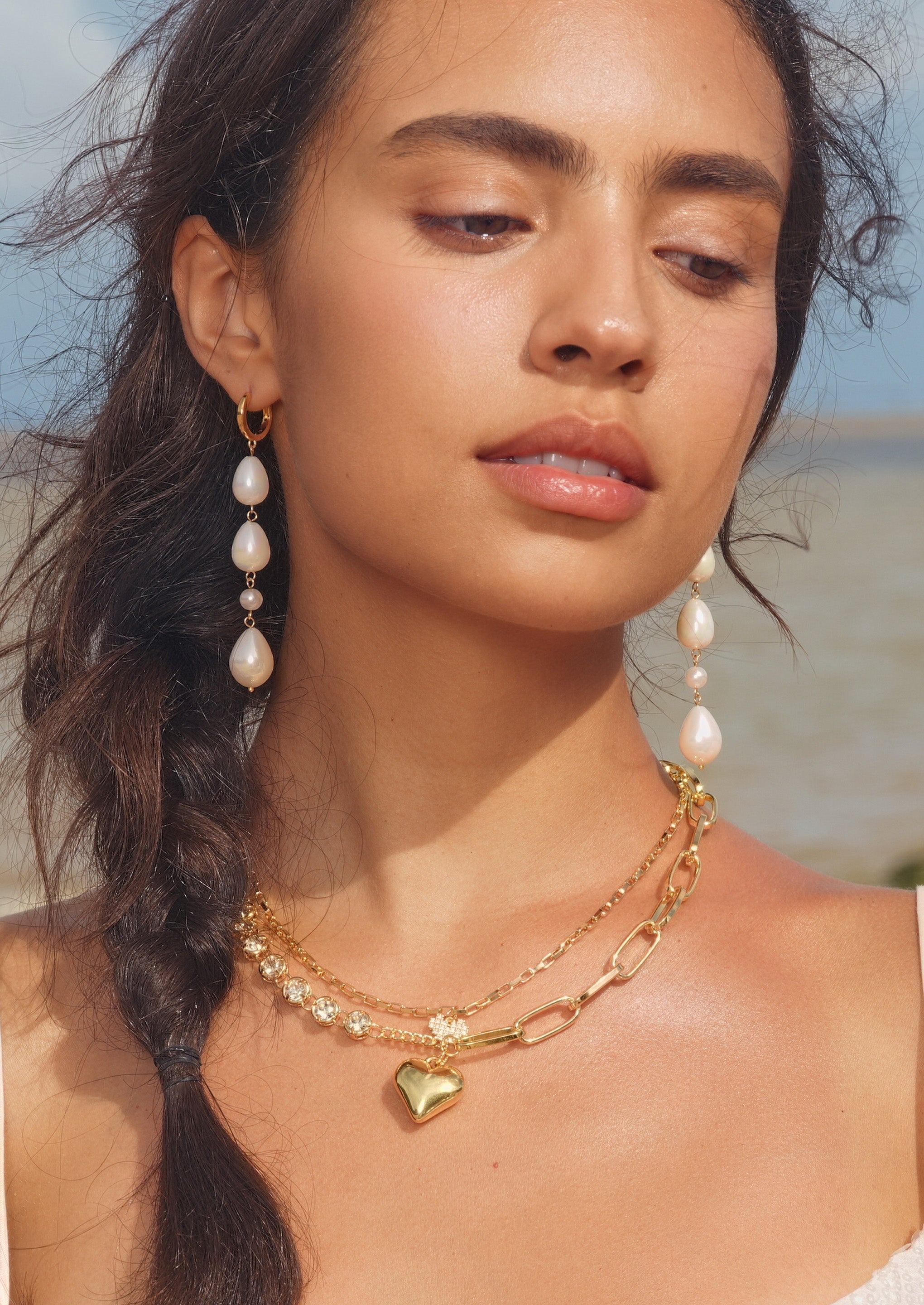 Heart Pendant Double Chain Necklace