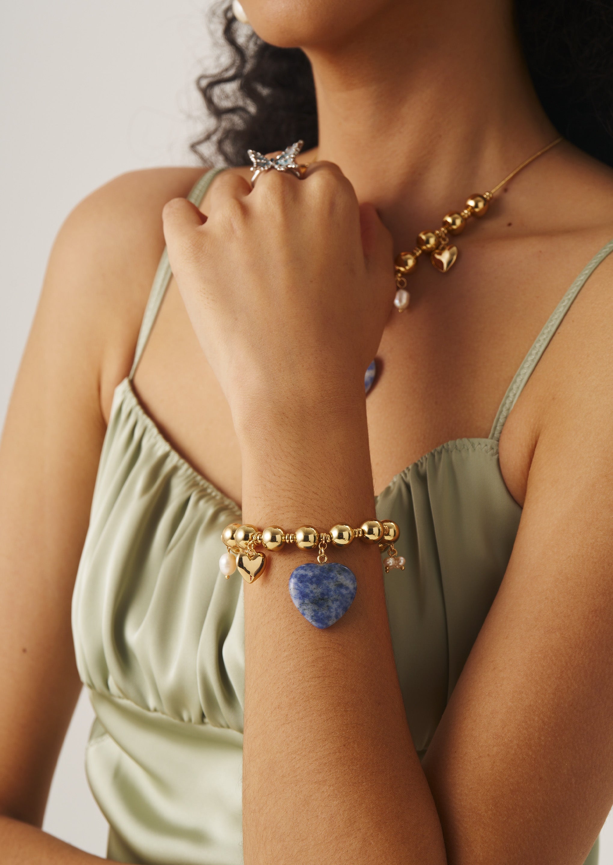 Heart Pearl Gold Bead Bracelet