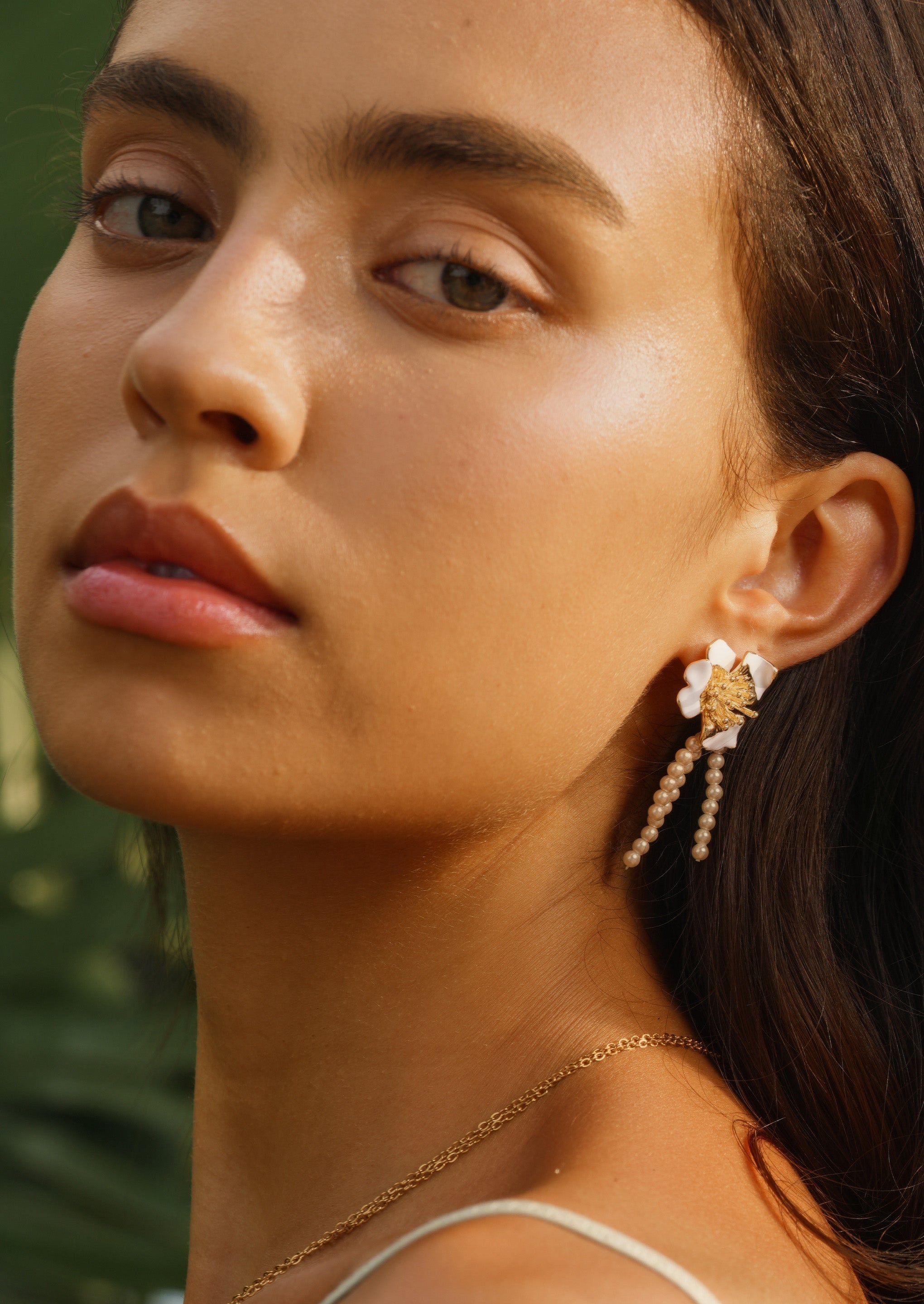 Enamel Flower Pearl Earrings