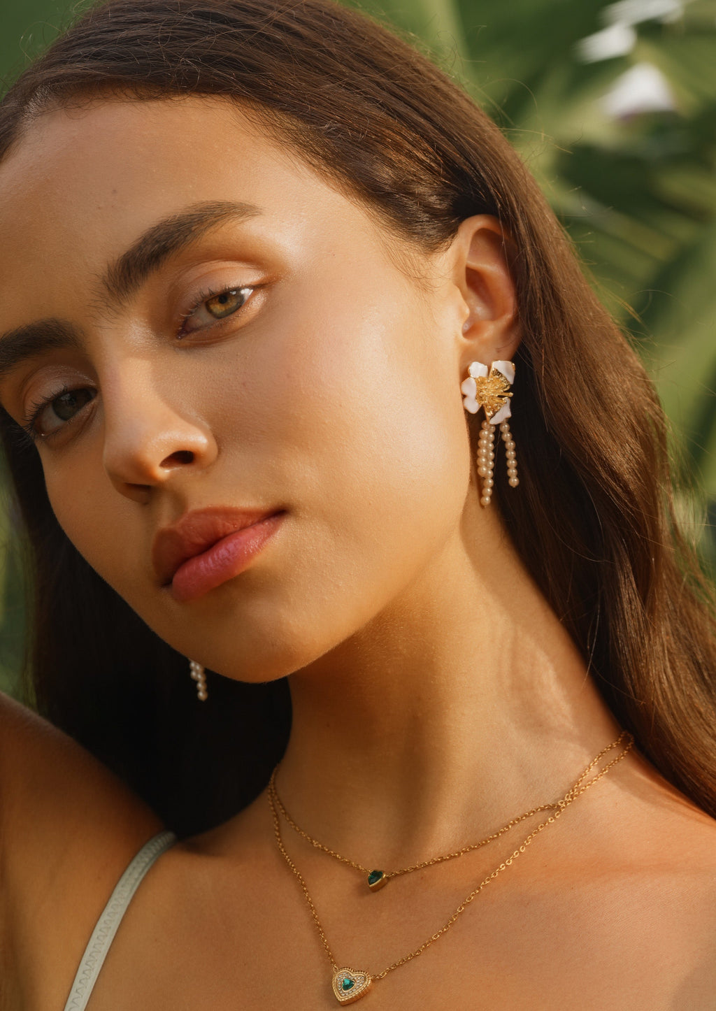 Enamel Flower Pearl Earrings