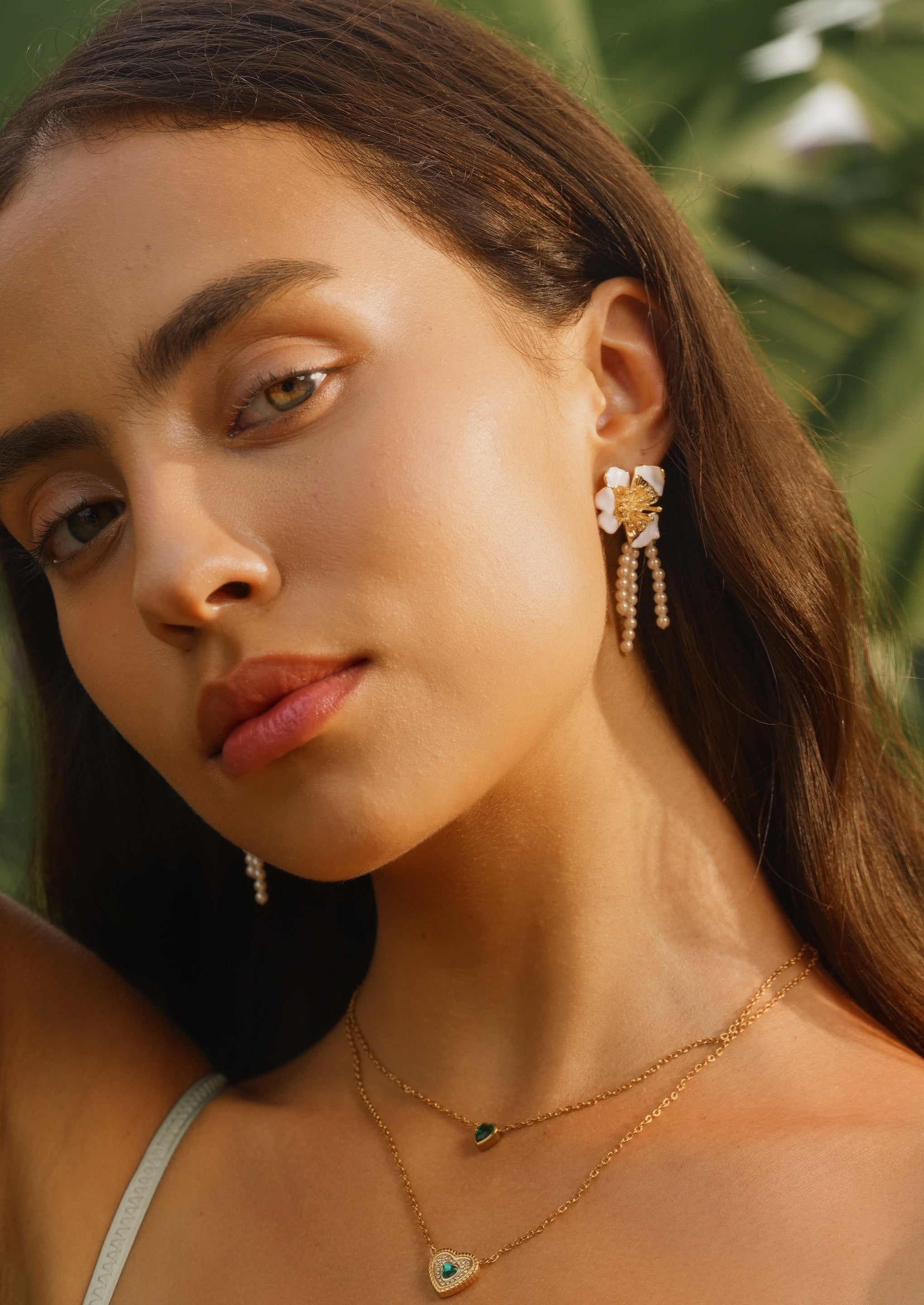 Enamel Flower Pearl Earrings