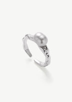 Textured Wave Pearl Ring