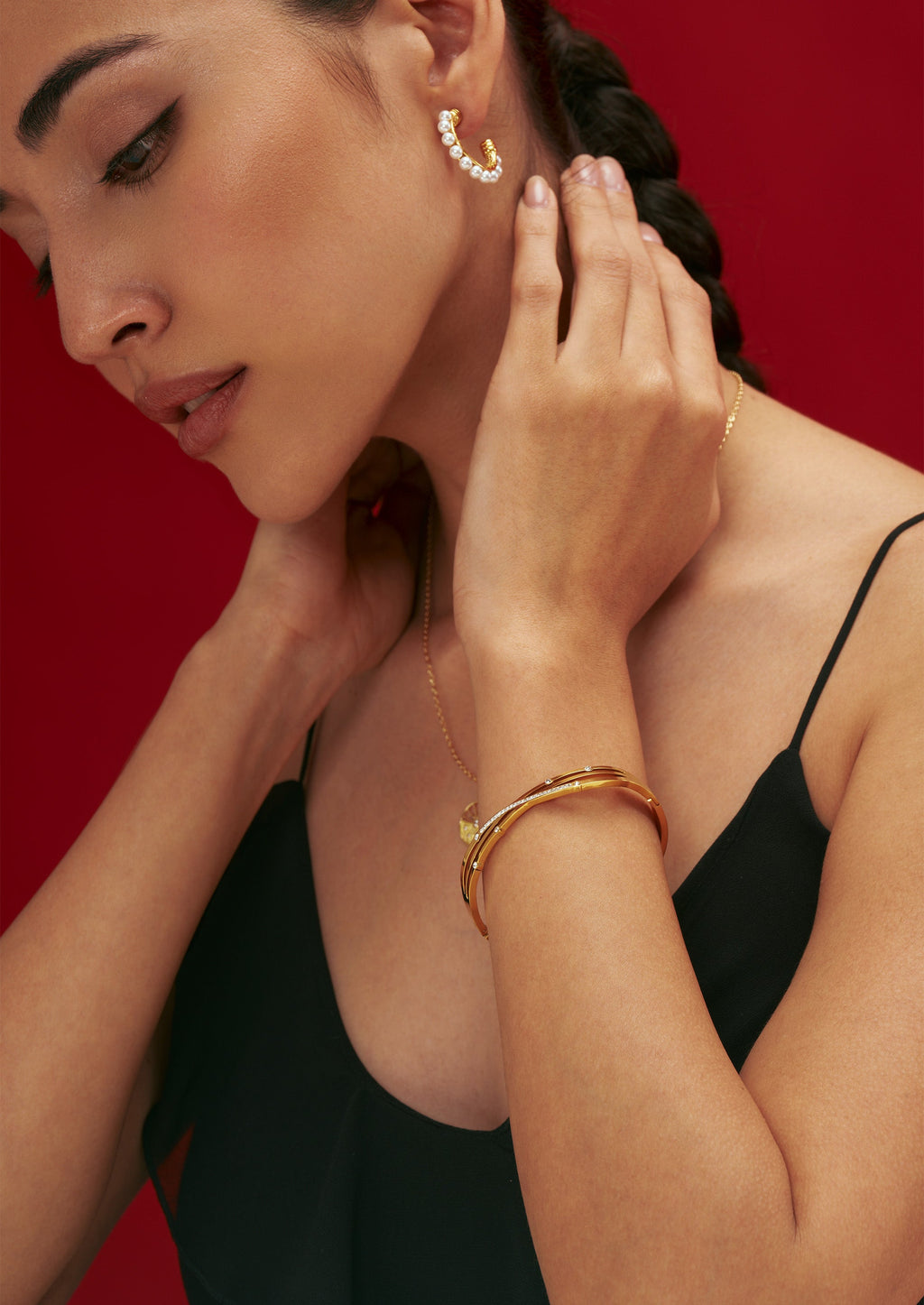 Pearl Row Hoop Earrings