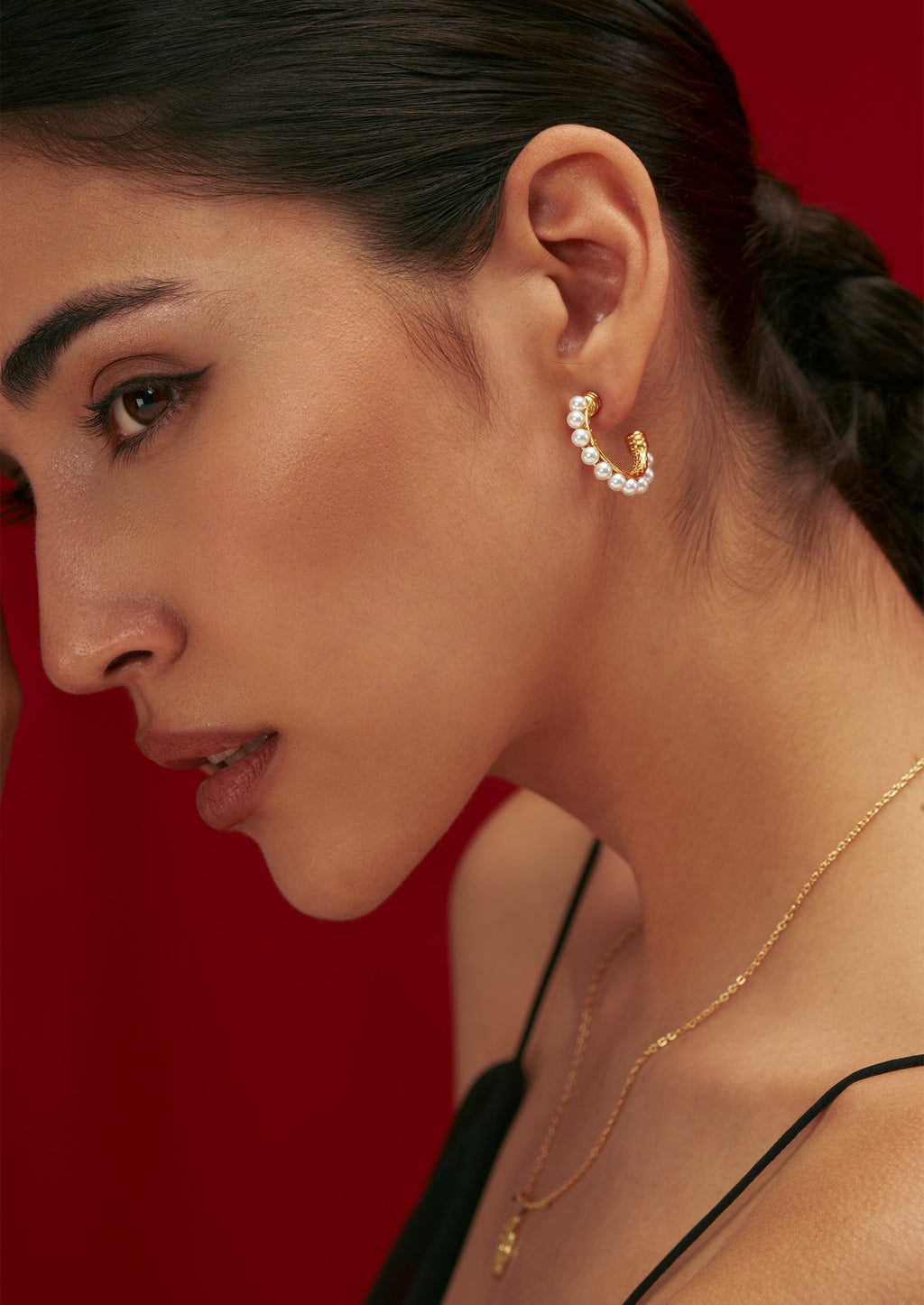 Pearl Row Hoop Earrings