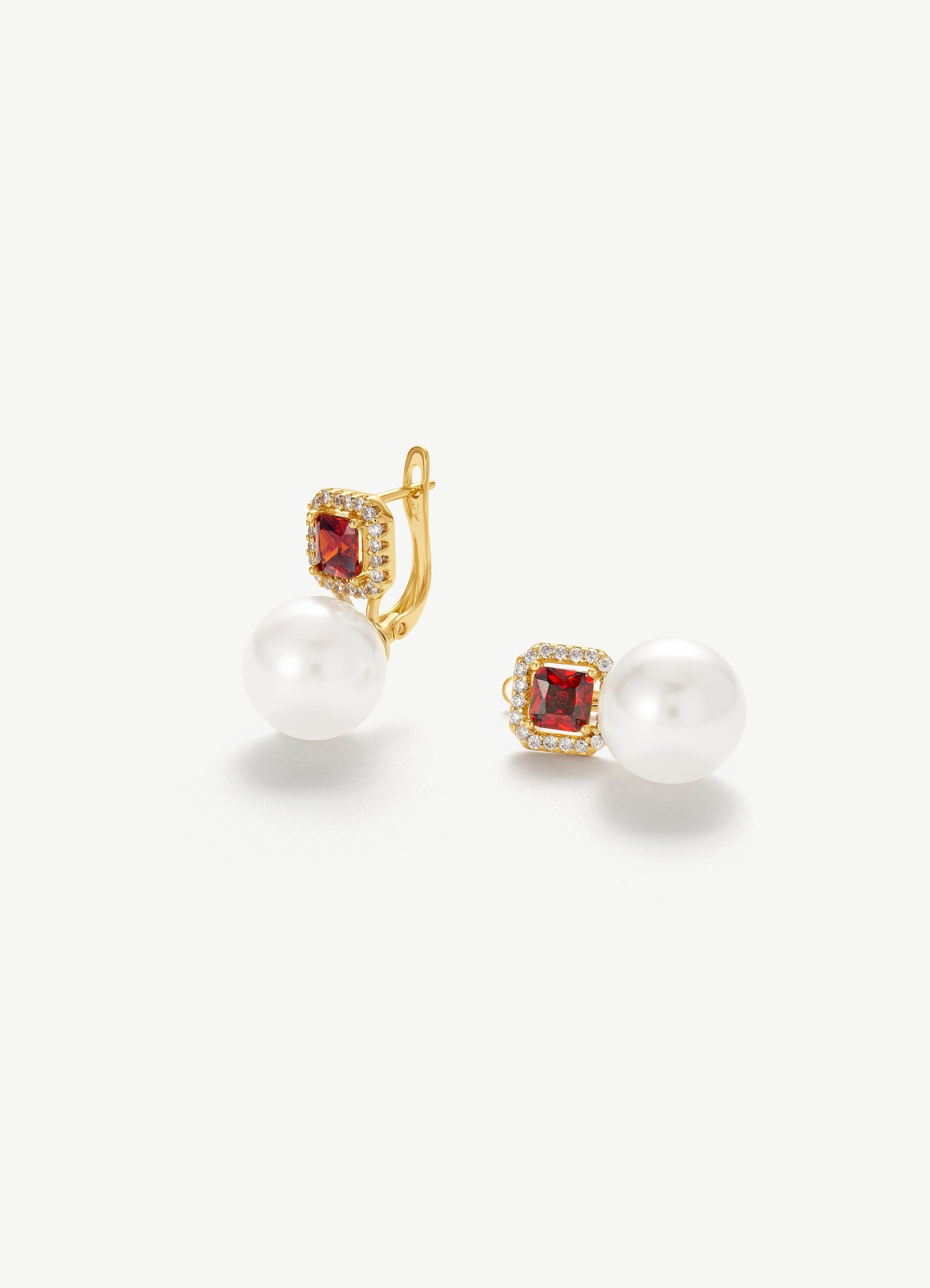 Square Gemstone Pearl Earrings