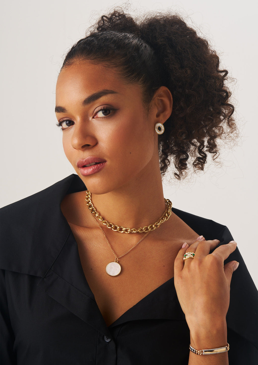 Disc Pendant Double Layer Necklace