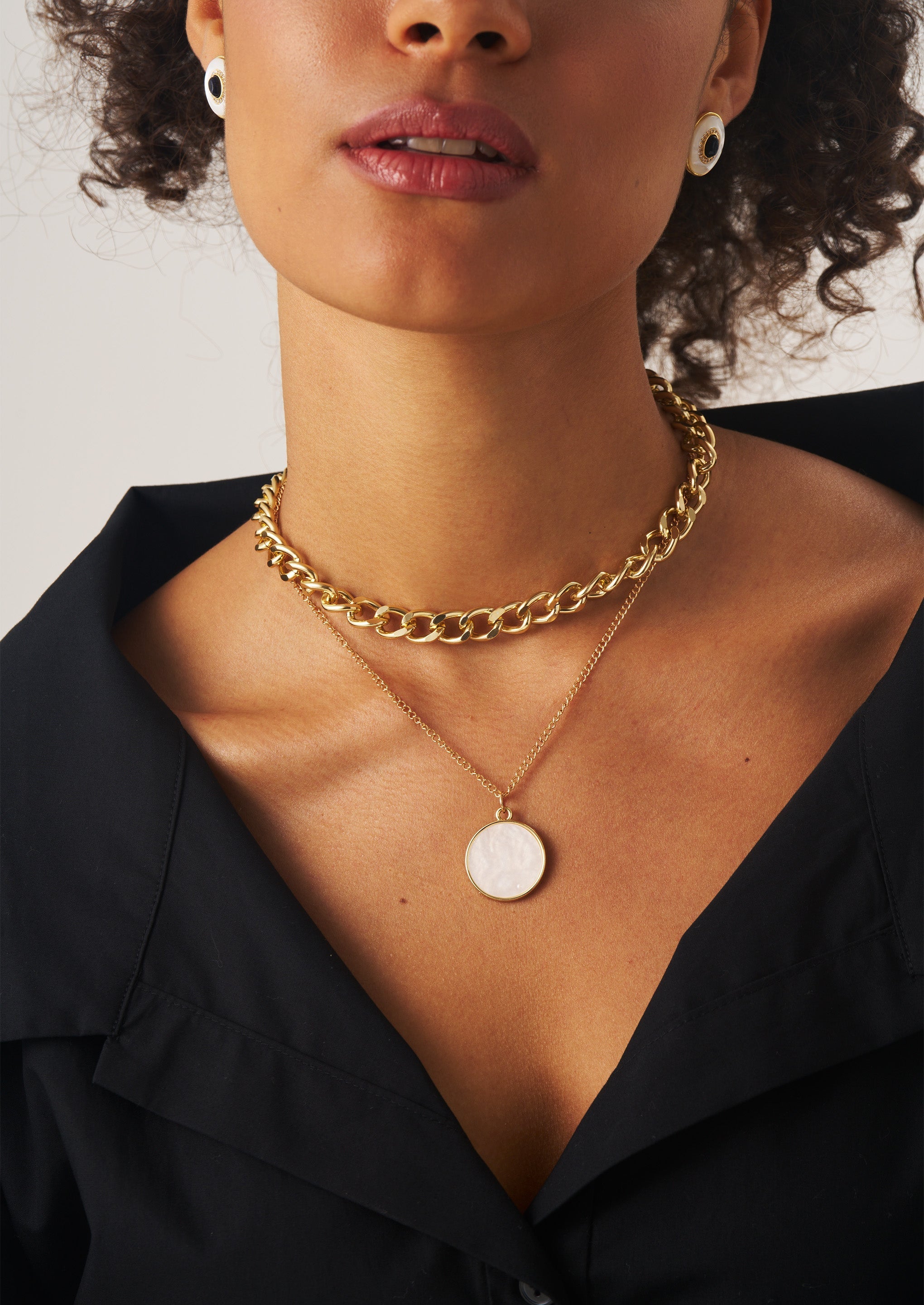 Disc Pendant Double Layer Necklace