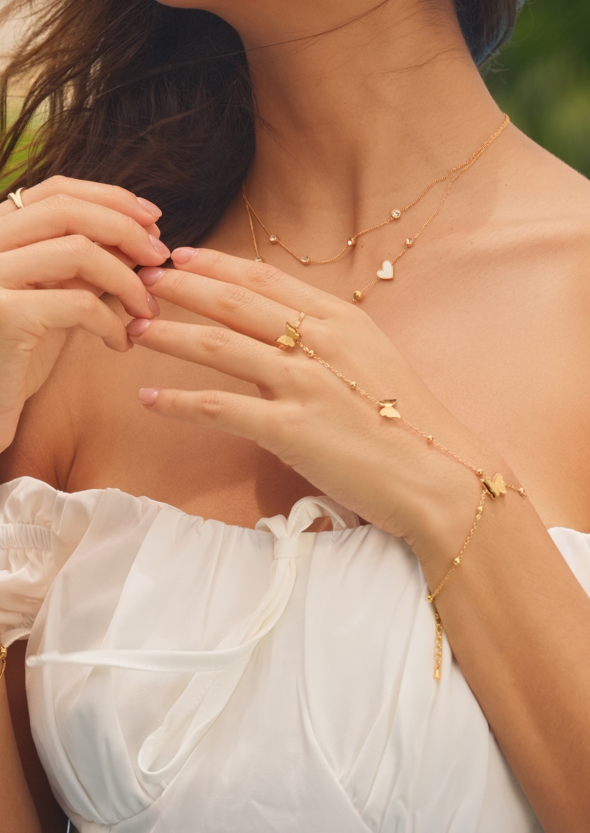 Butterfly Charm Bracelet Ring Set