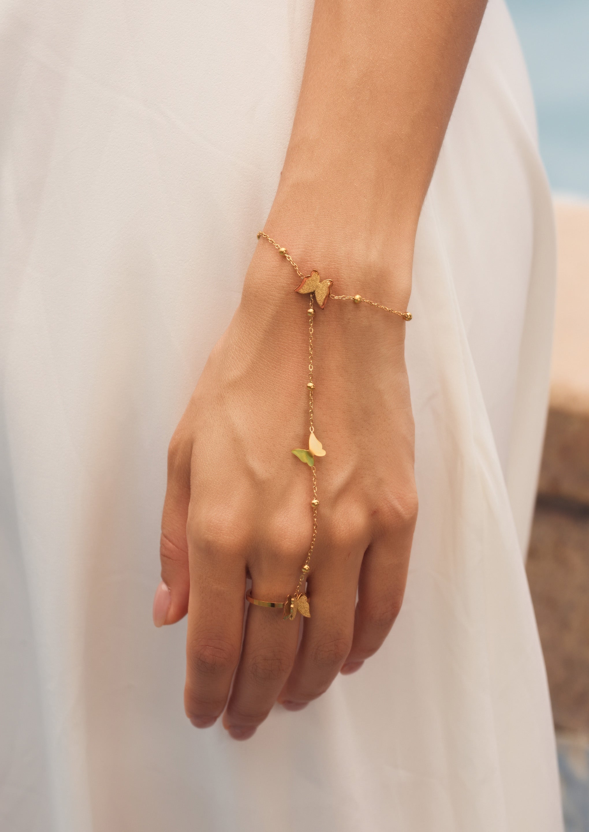 Butterfly Charm Bracelet Ring Set