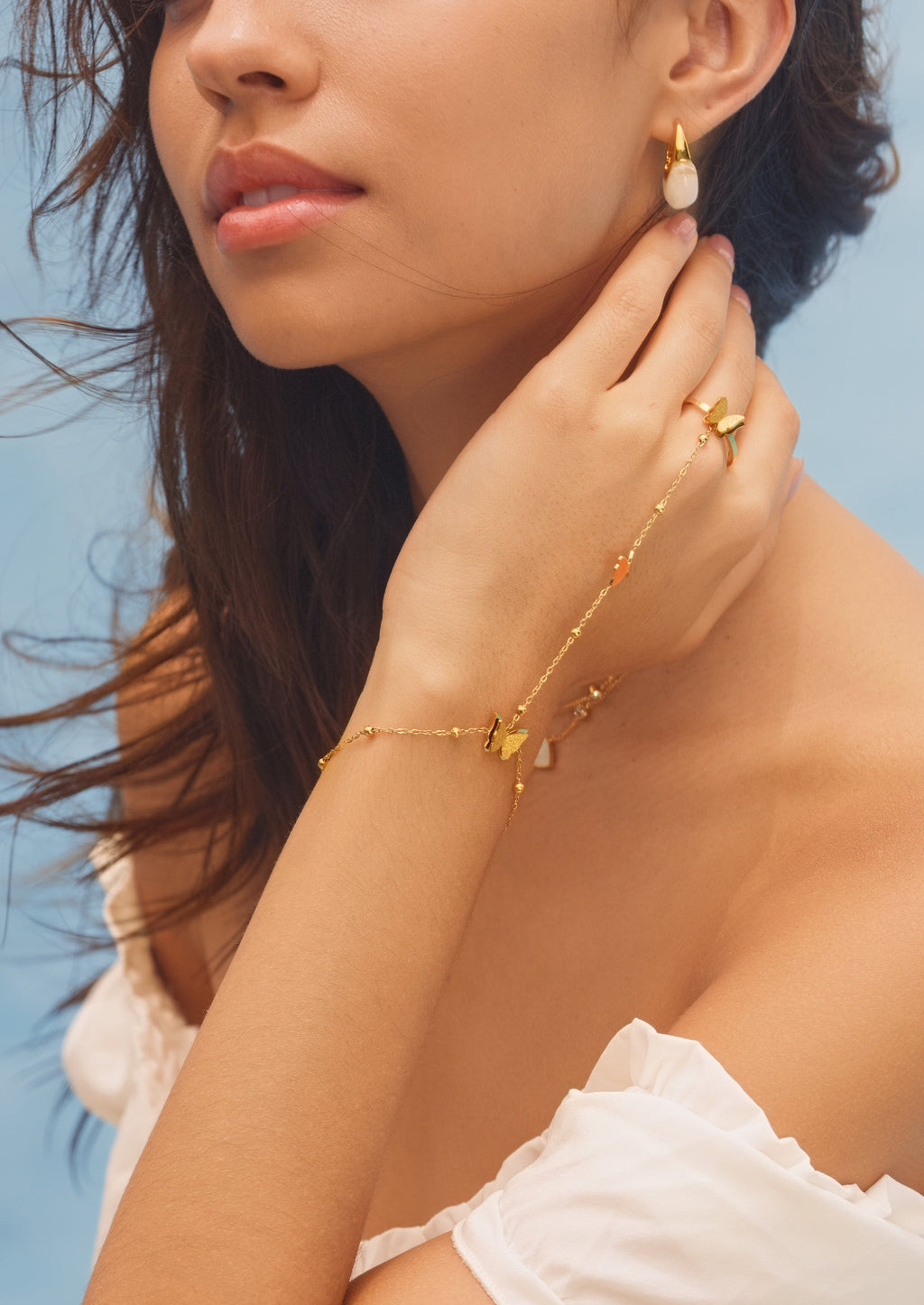 Butterfly Charm Bracelet Ring Set