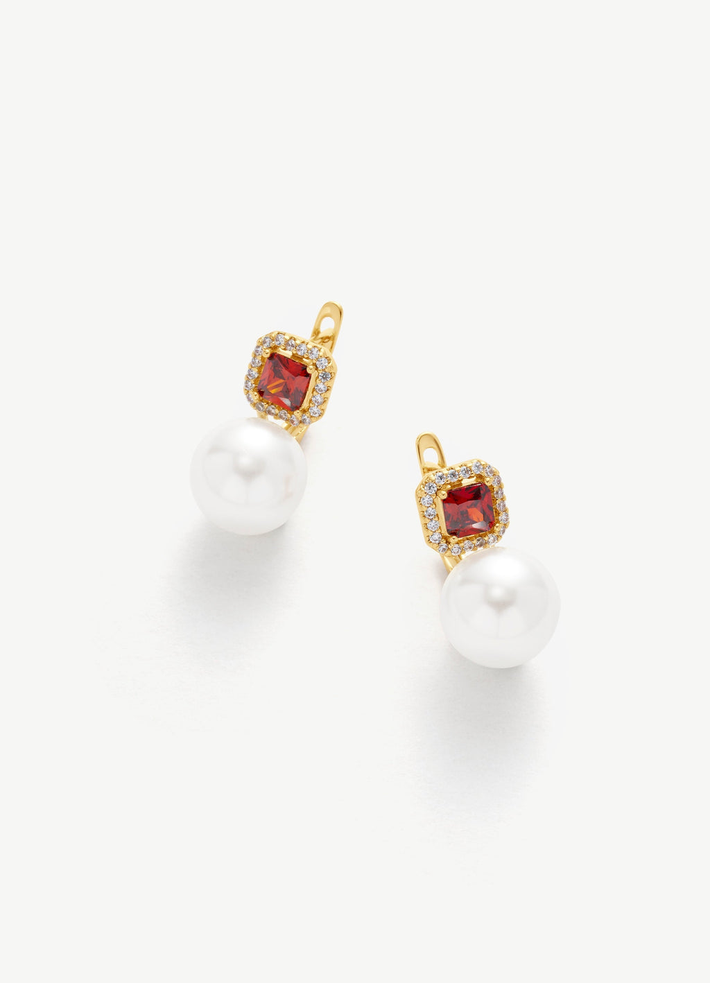 Square Gemstone Pearl Earrings