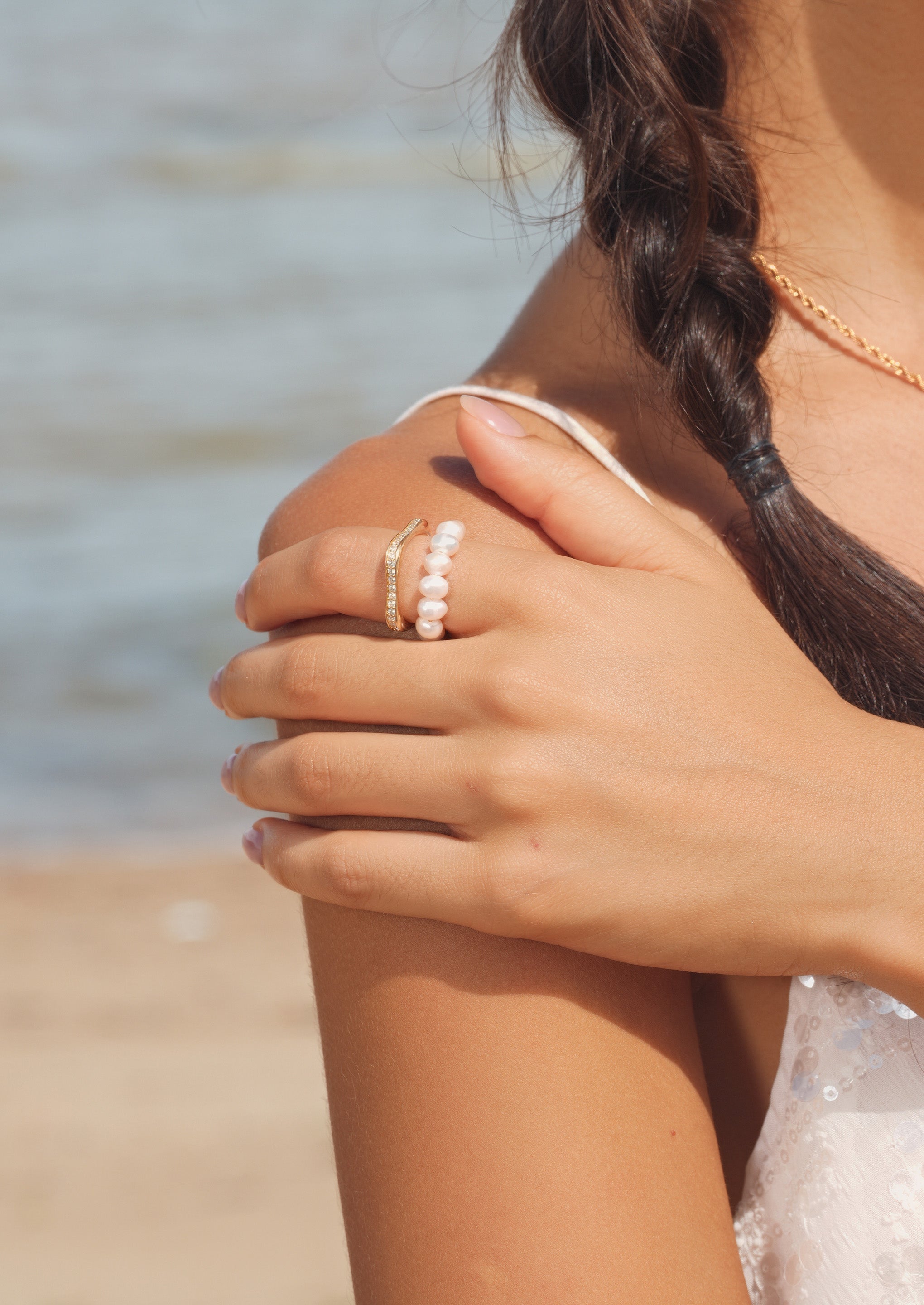 Pearl Double Stacking Ring