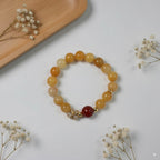 Yellow dragon jade round beads & red agate round beads