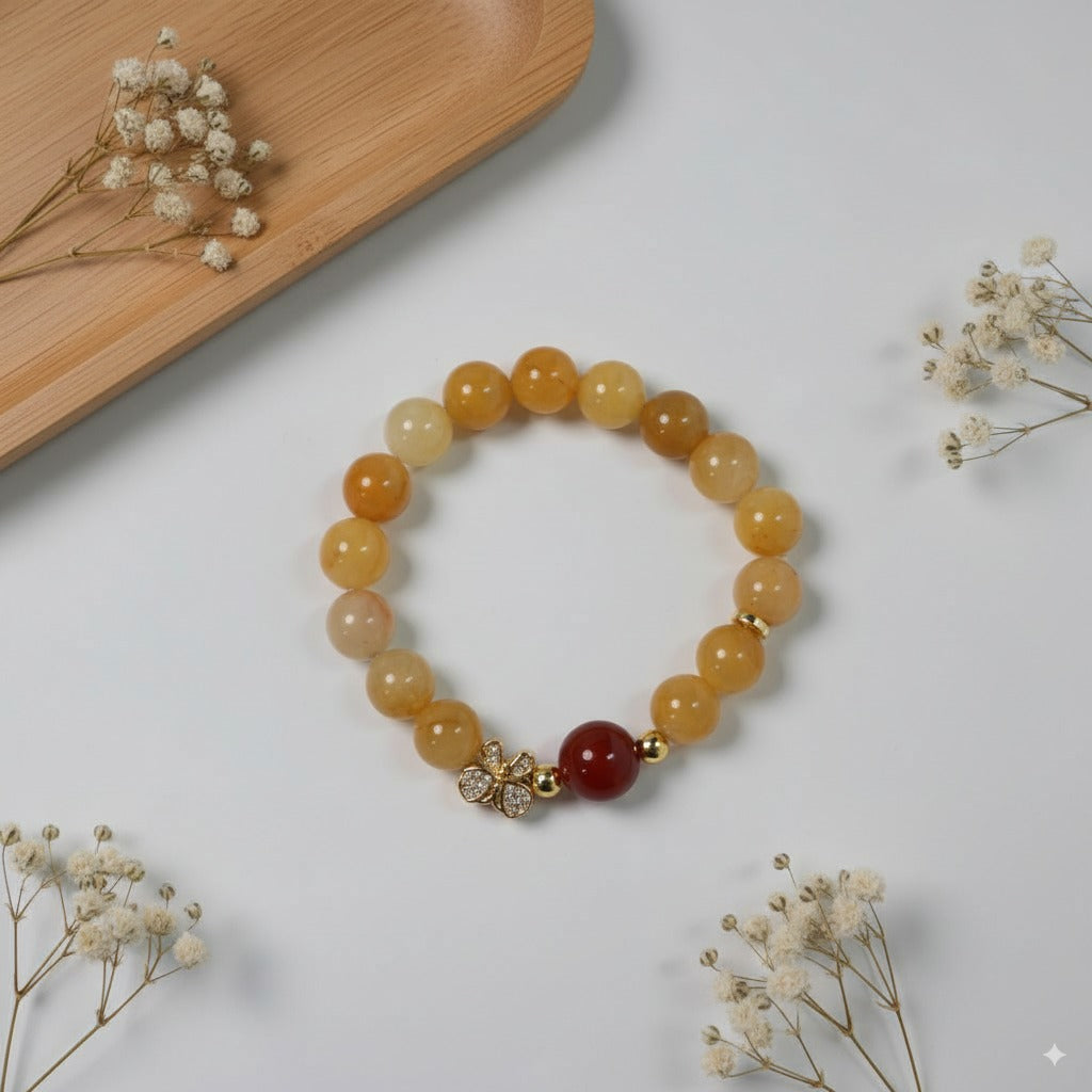 Yellow dragon jade round beads & red agate round beads