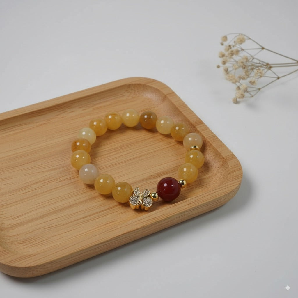 Yellow dragon jade round beads & red agate round beads