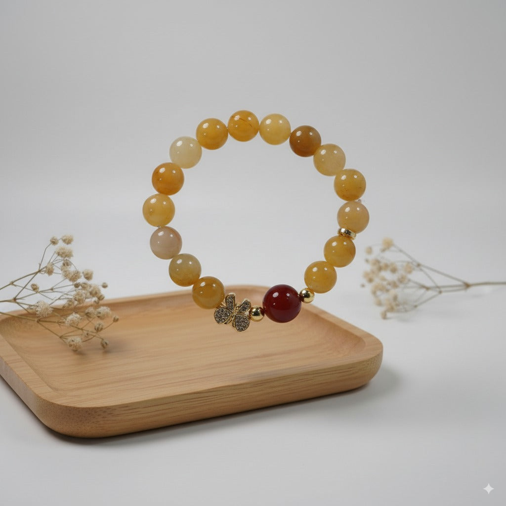 Yellow dragon jade round beads & red agate round beads