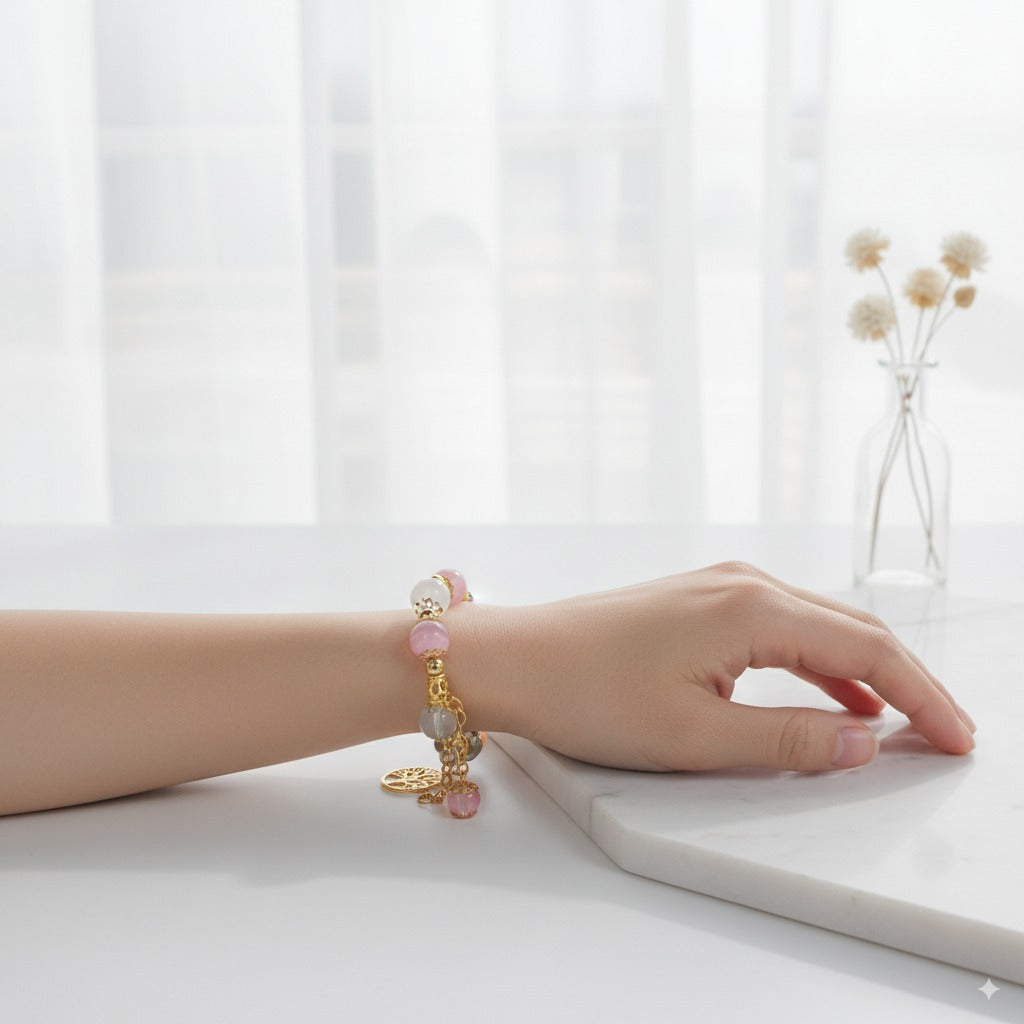 Pink cat's eye stone & white chalcedony