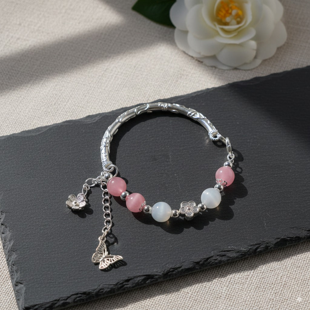 Rose quartz & moonstone & white chalcedony