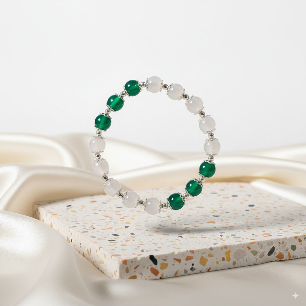 White chalcedony & green agate & 925 silver
