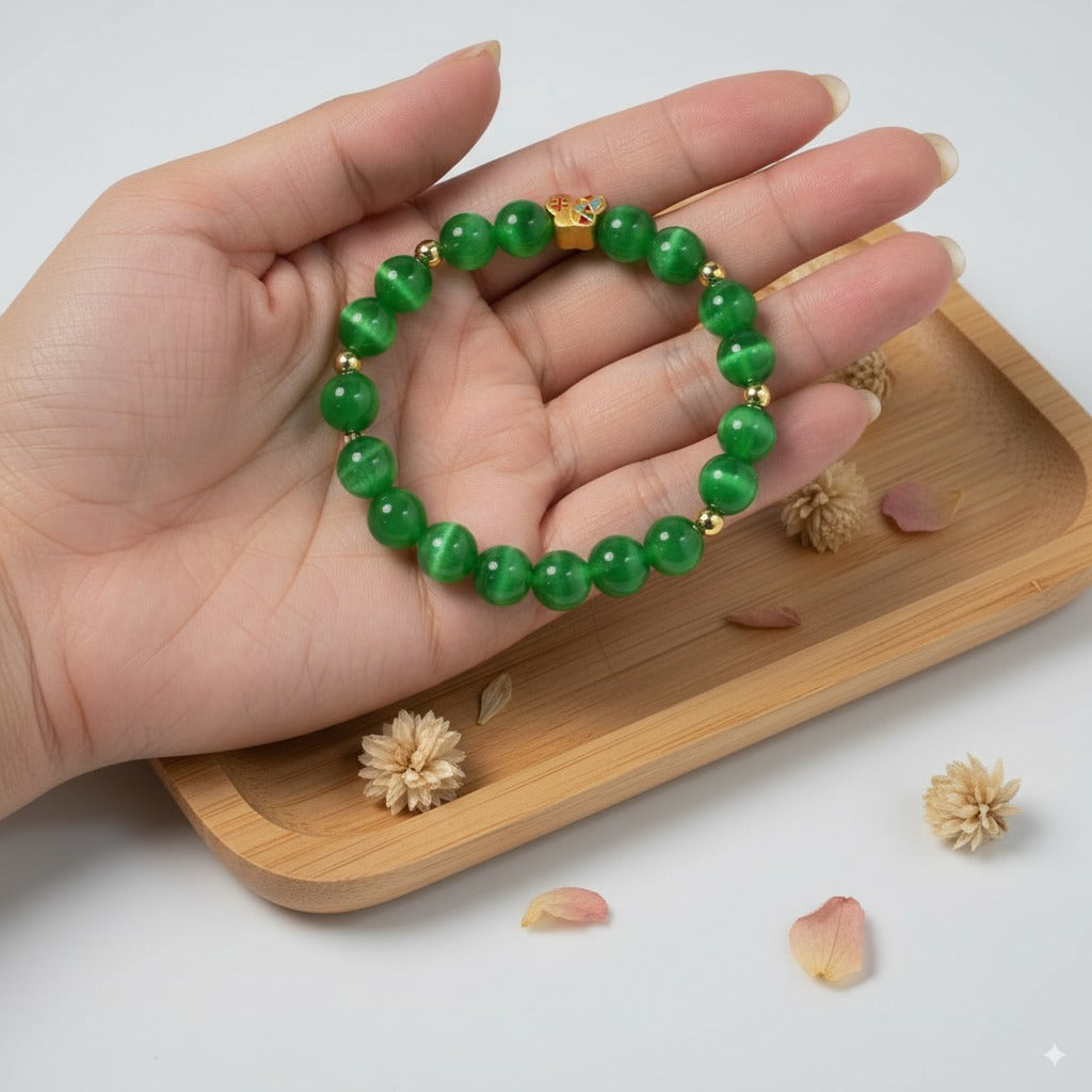 Green cat's eye stone & Colored enamel