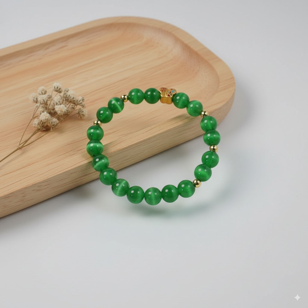 Green cat's eye stone & Colored enamel