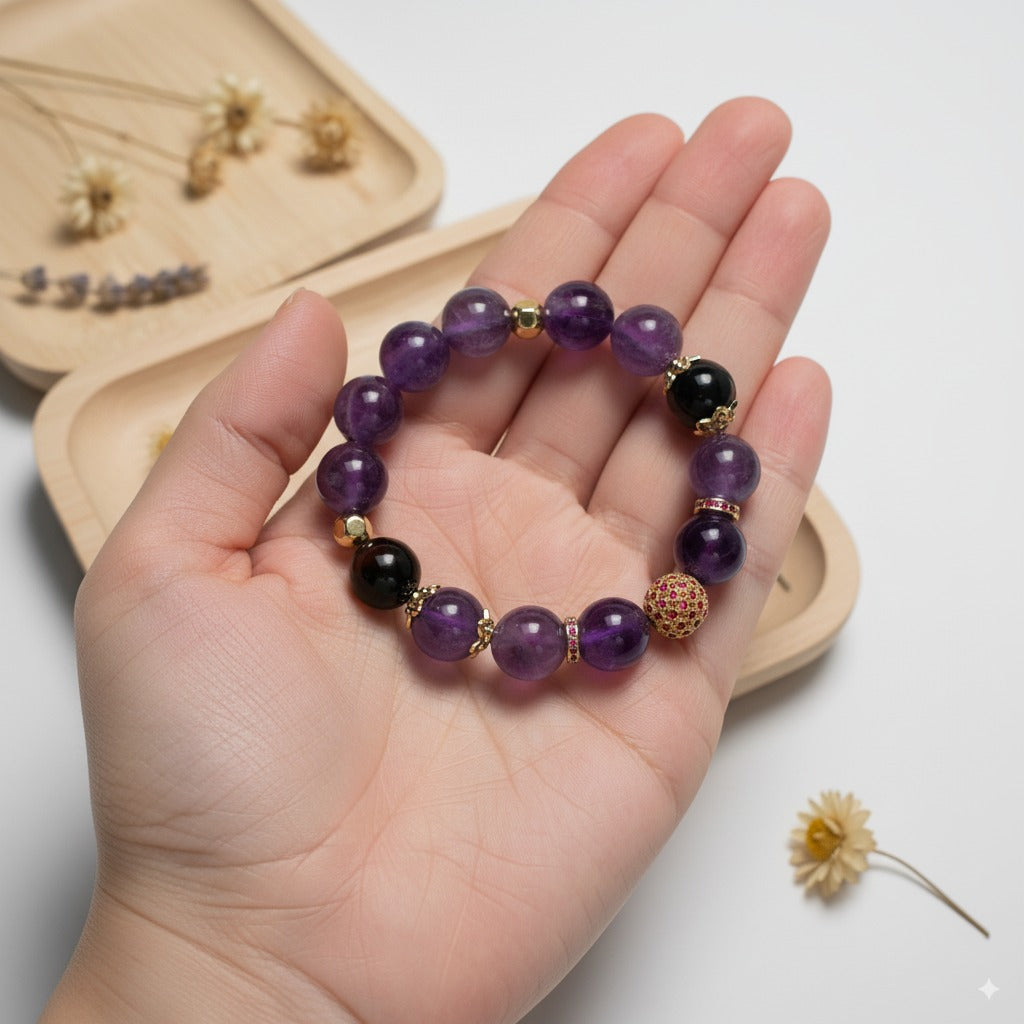 Amethyst beads & obsidian beads