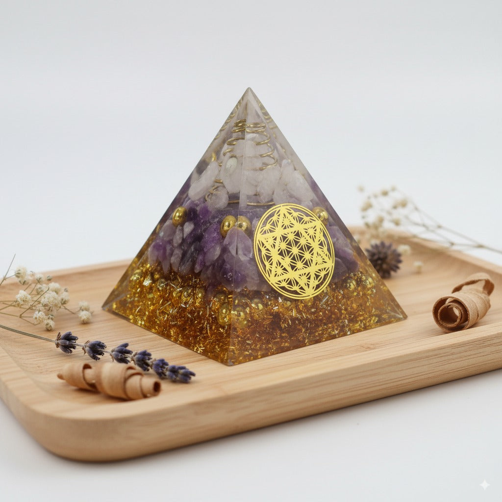 Crystal energy pyramid ornament
