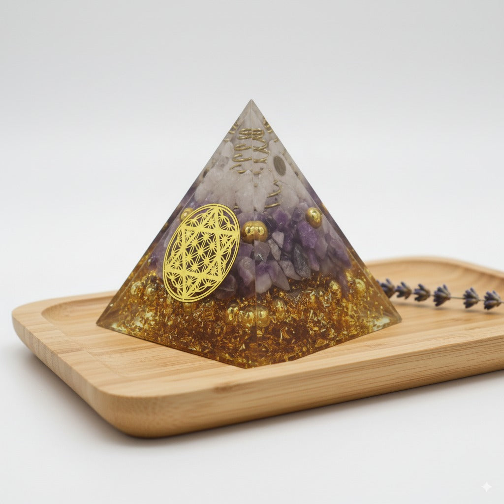 Crystal energy pyramid ornament