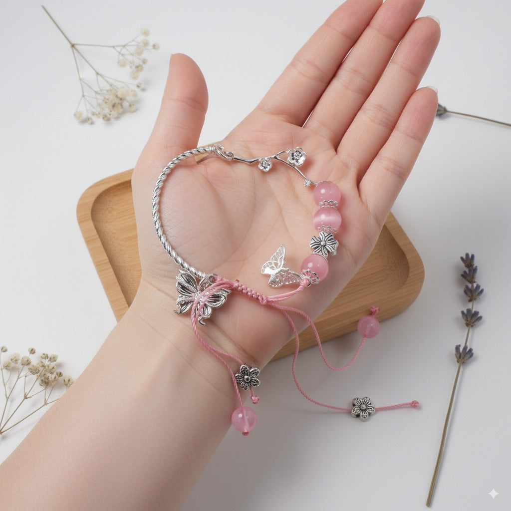 Rose quartz & silver alloy