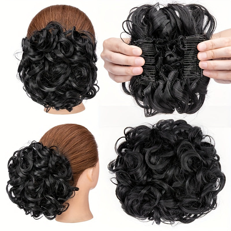 Short Combs Messy Curly Dish Hair Bun Extension Easy Stretch Hair Combs Clip In Ponytail Extension Scrunchie Chignon Tray Ponytail Hairpieces