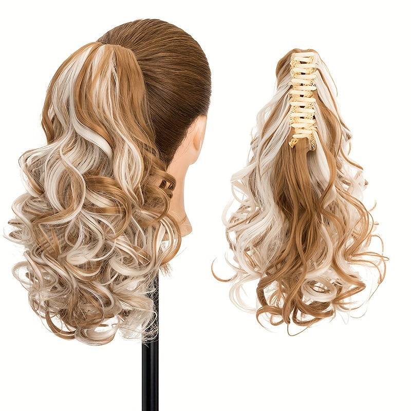 Short Blonde Auburn Ombre Claw Clip In Ponytail Extension Curly Wavy Pony Tails Hair