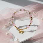 Pink cat's eye stone & alloy gold-plated & acrylic