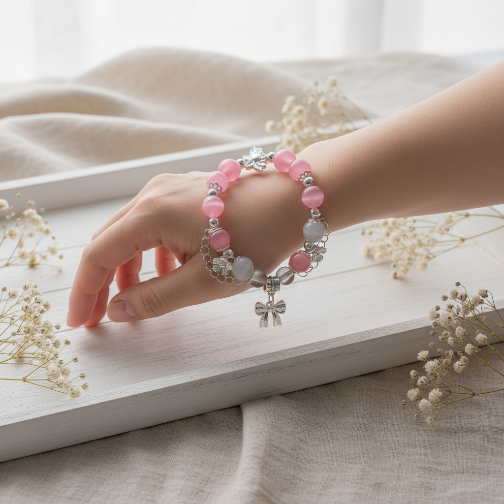 Rose crystal beads & moonstone beads