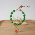 Green cat's eye stone & red agate & pearl