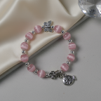 Pink cat's eye stone & Alloy silver-plated