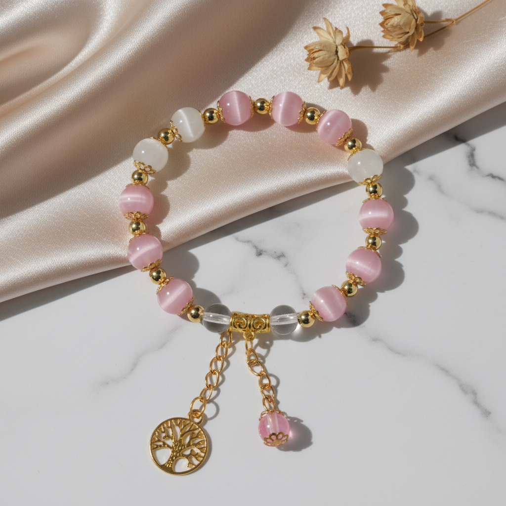 Pink cat's eye stone & white chalcedony