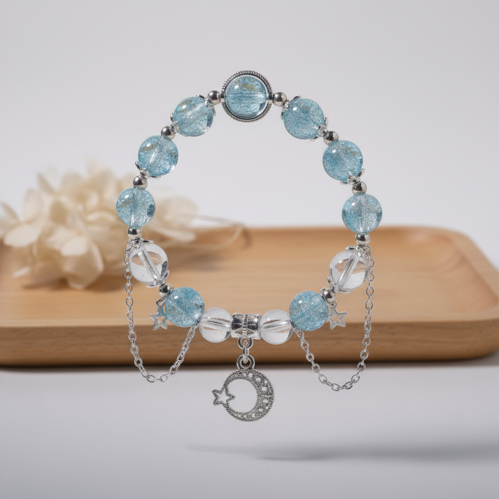 Ice-cracked blue glass bracelet