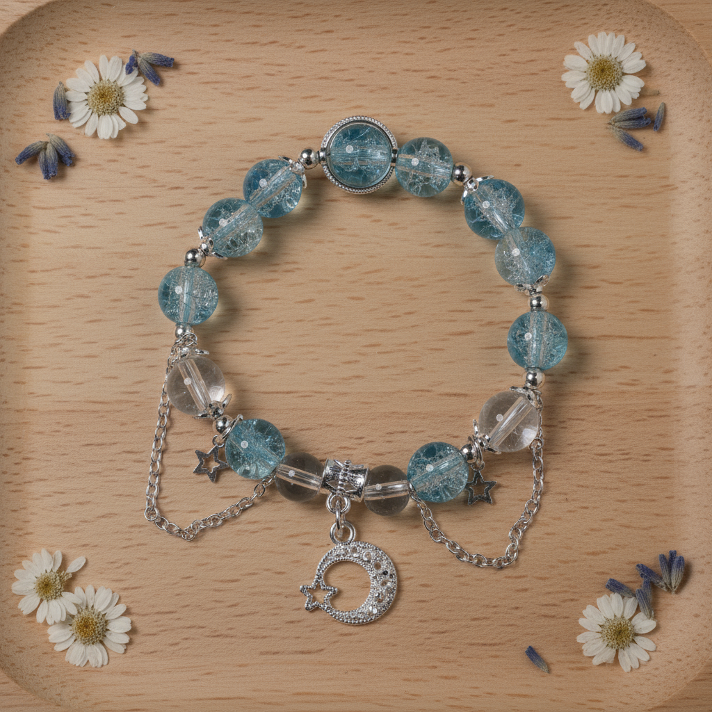 Ice-cracked blue glass bracelet